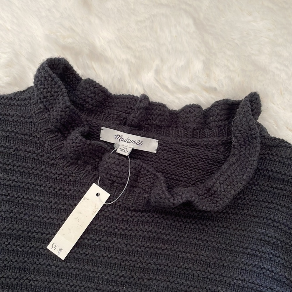 NWT MADEWELL Ruffle-Neck Pullover Sweater in Cotton-Merino Yarn - Picture 8 of 16
